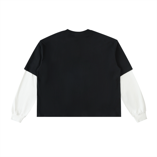 Layered Contrast Sleeve Cotton T-Shirt, SunStitch Coded