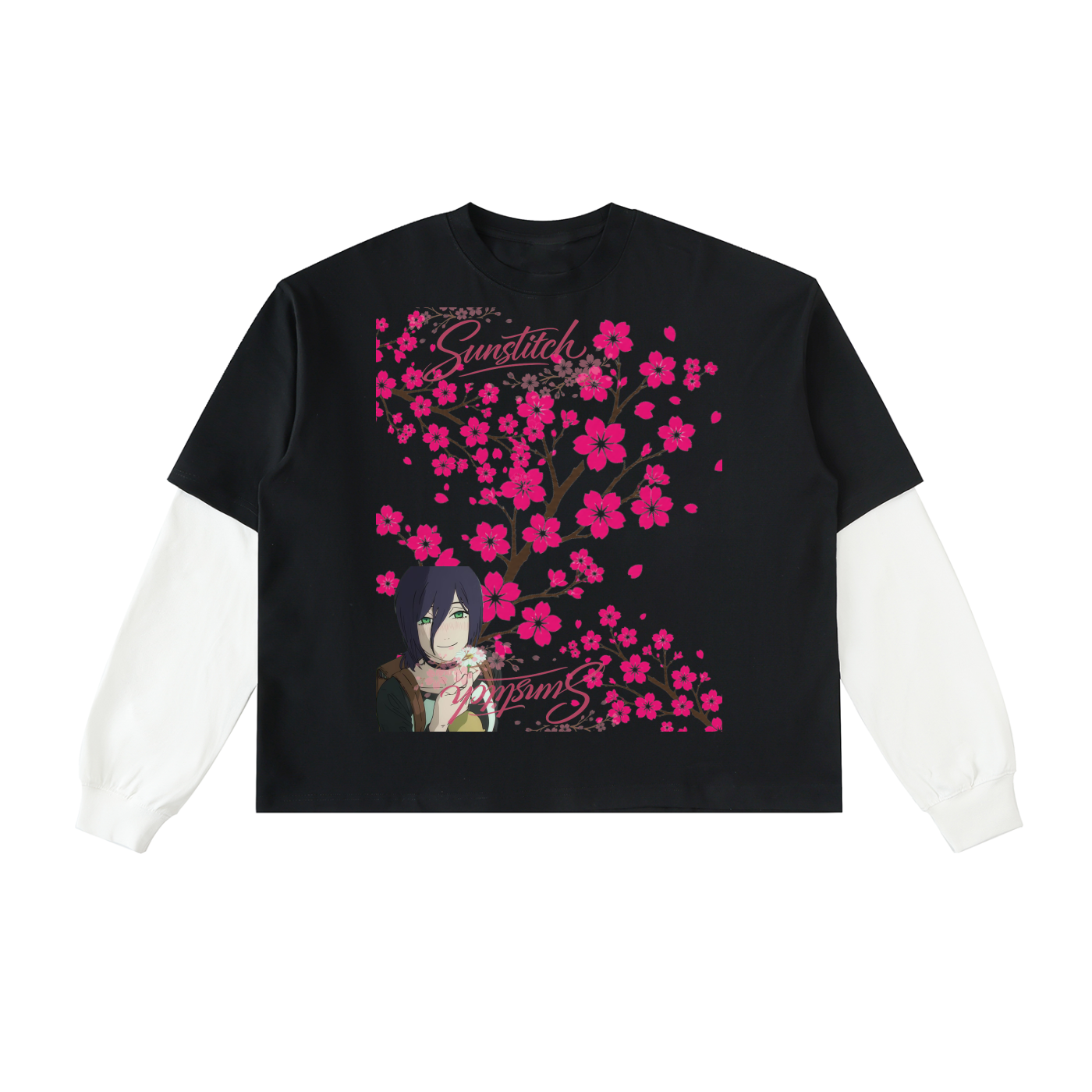 Layered Contrast Sleeve Cotton T-Shirt, SunStitch Coded