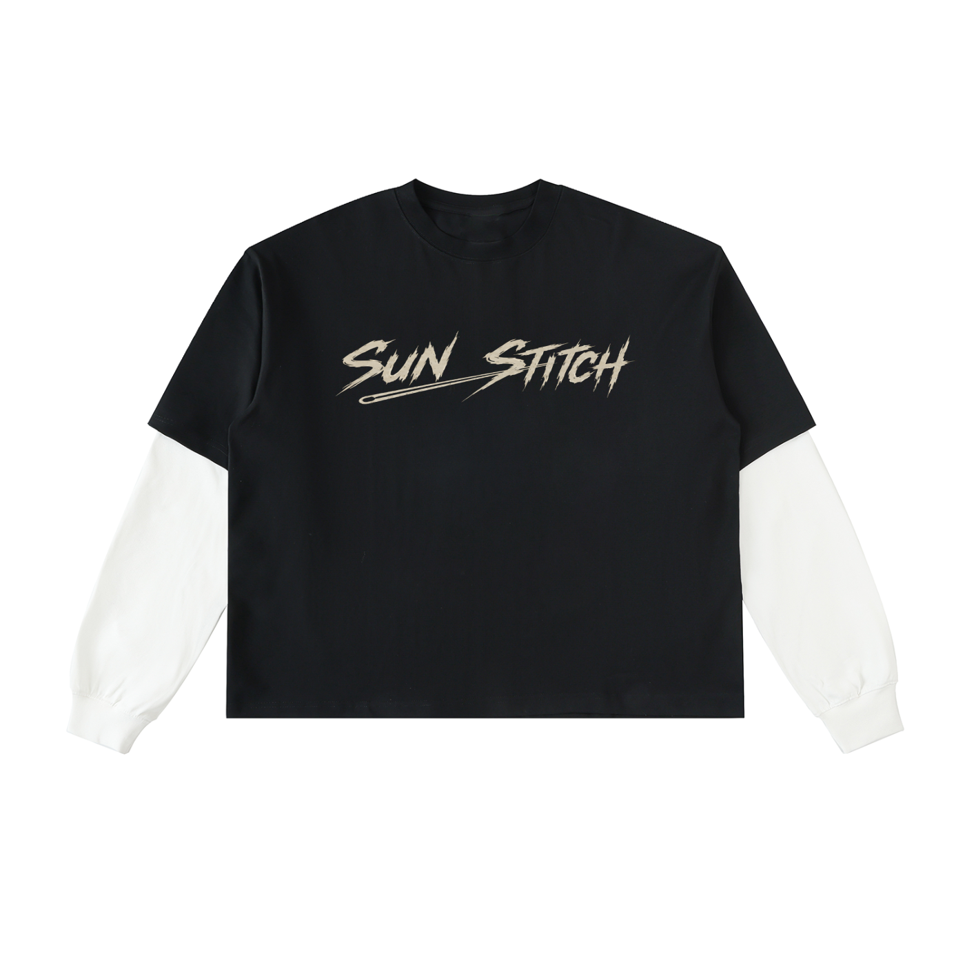 Layered Contrast Sleeve Cotton T-Shirt