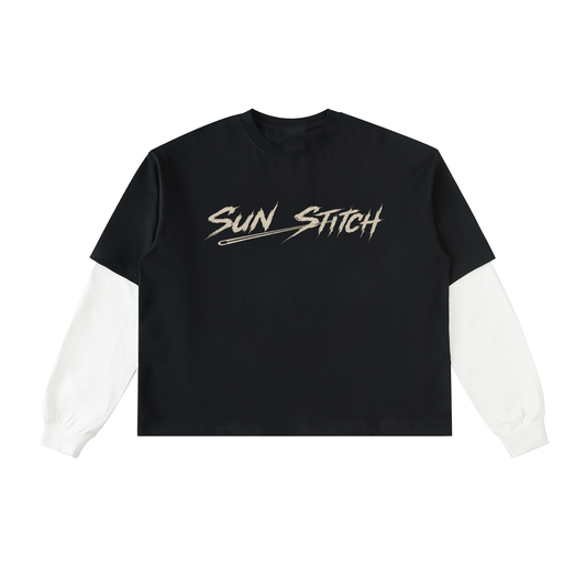 Layered Contrast Sleeve Cotton T-Shirt